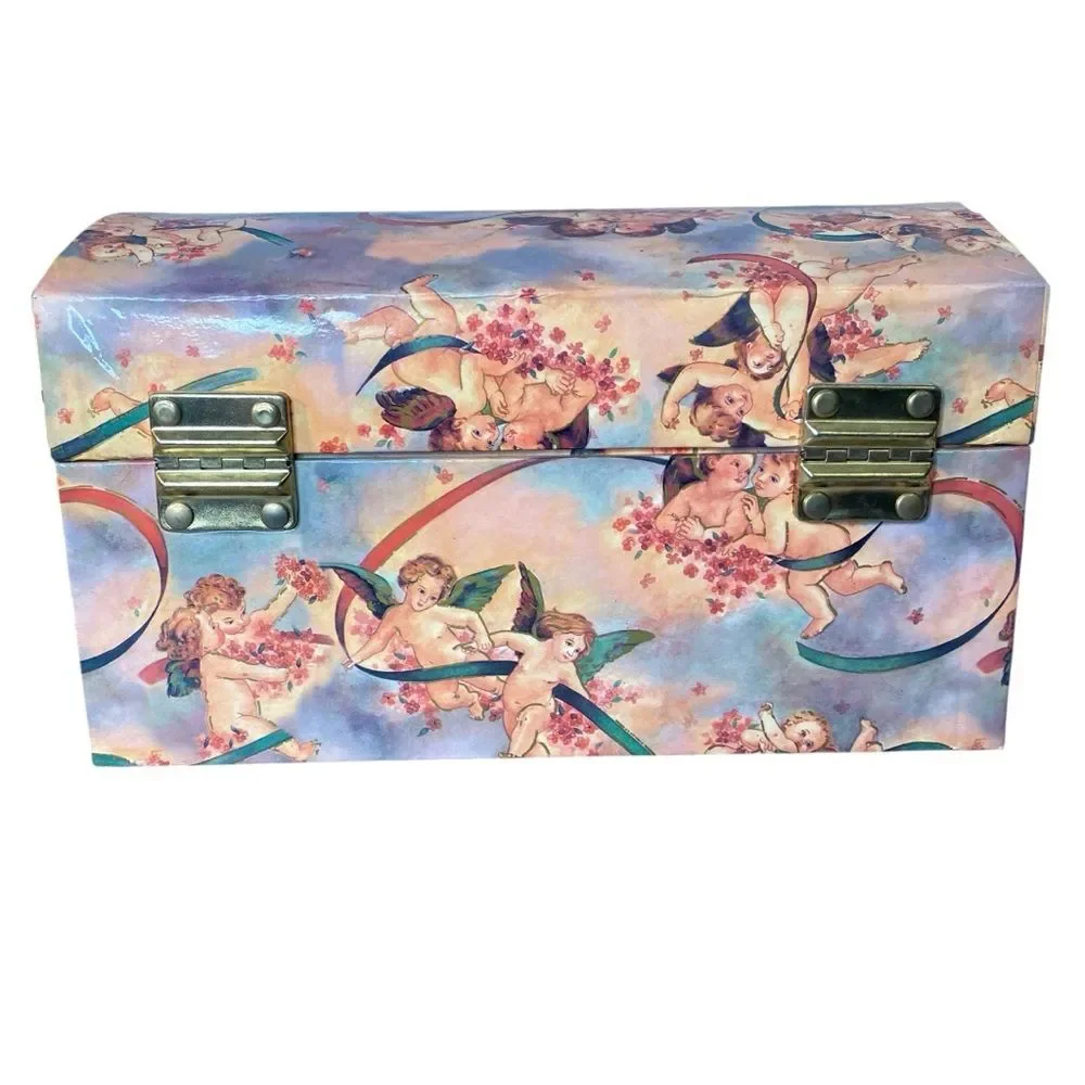 Vintage Angel Print Storage Box Treasure Chest Design Multipurpose Organizer